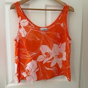 Joseph Ribkoff vintage sheer cropped tank size 16 orange floral top